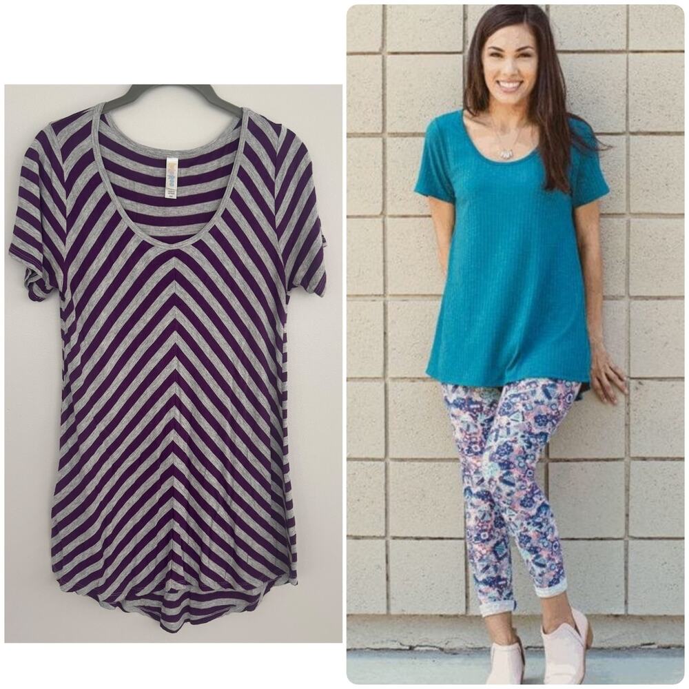 Lularoe Classic Striped Tee in Purple/Grey